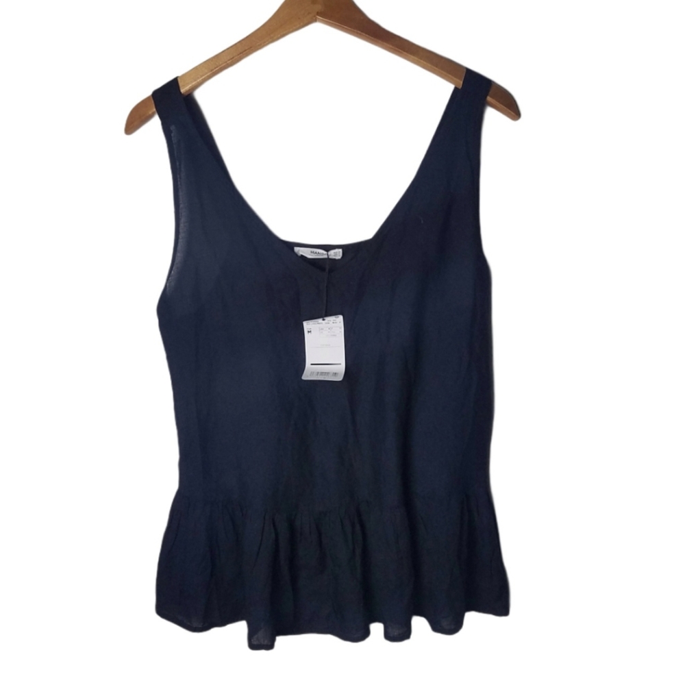 Mango | Sleeveless Blouse Tank Cam Navy Bluei Size Small - Picture 3 of 4